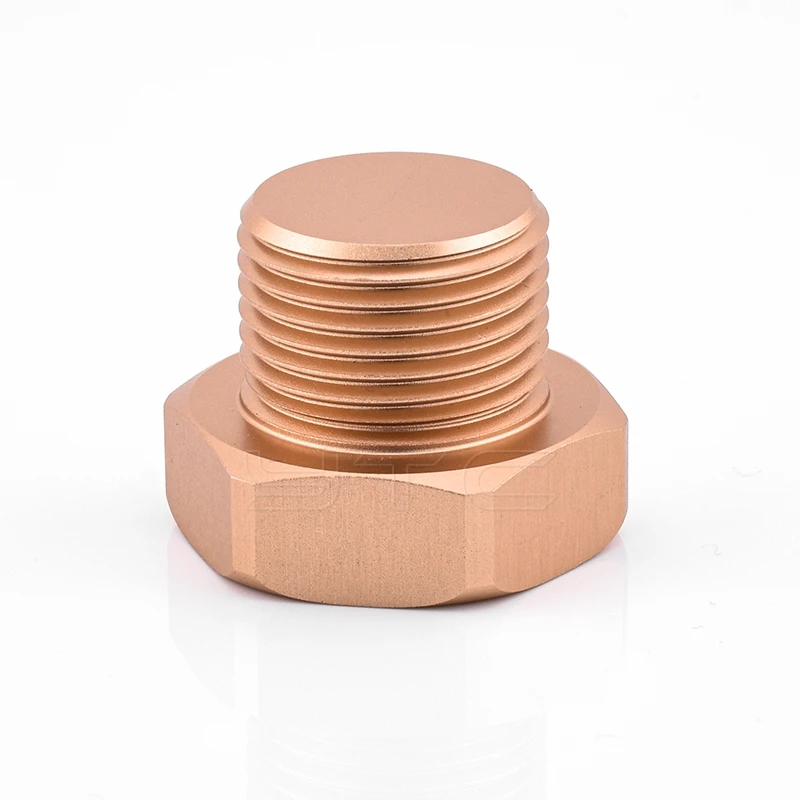 Custom CNC Machining Aluminum Anodized Hexagon Male Threads Pipe Plug