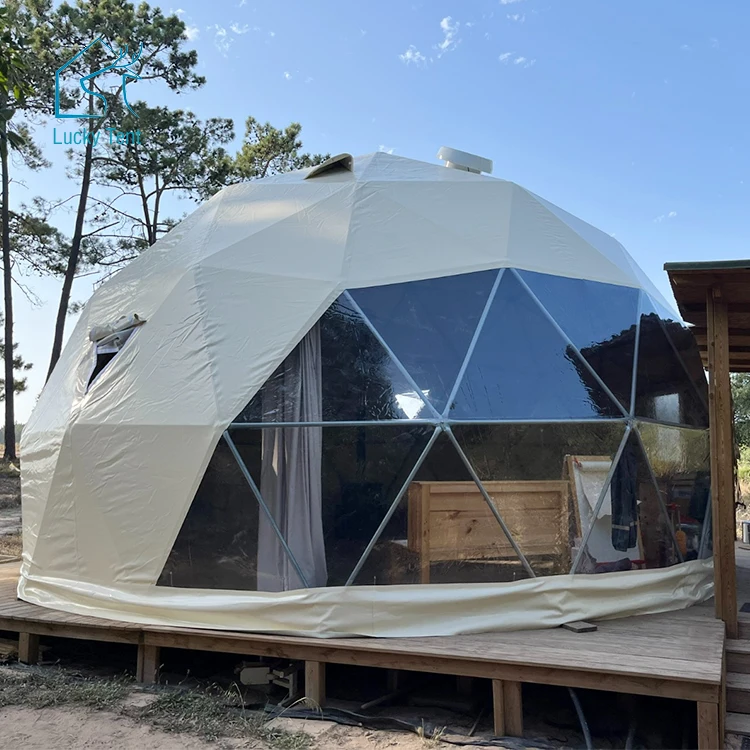 Подогреваемый geo роскошный отель glamping resort бежевый ПВХ купольная палатка с изоляцией