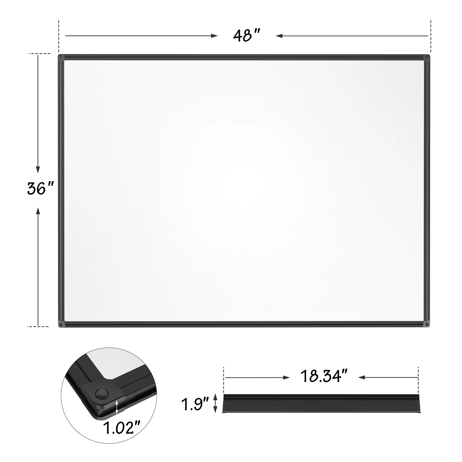 48*36inch  magnetic writing whiteboard with pen tray and marker for classroom school  from factory