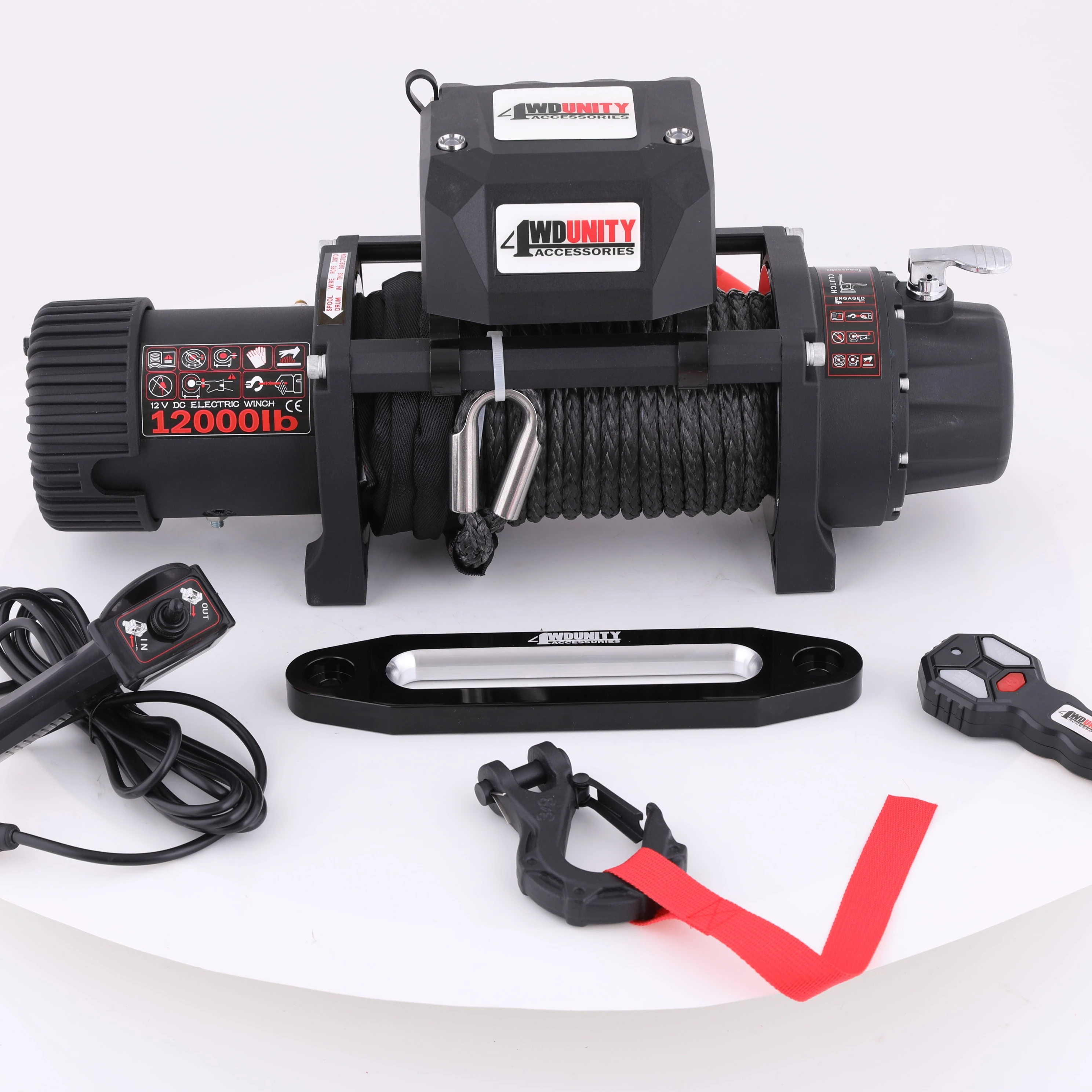 4x4 Electric Winch 12000lb Synthetic Rope Customized Recovery Two Speed 12v Electric Winch  With Steel Rope Aluminum fairlead