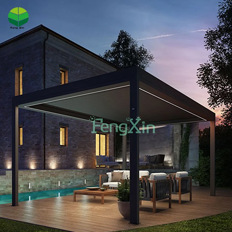 Metal Louvered Pergola Garden Furniture Pergola Awnings Privacy Screen Pergola Roof Bioclimatic Cover Gazebo with LED & Curtain