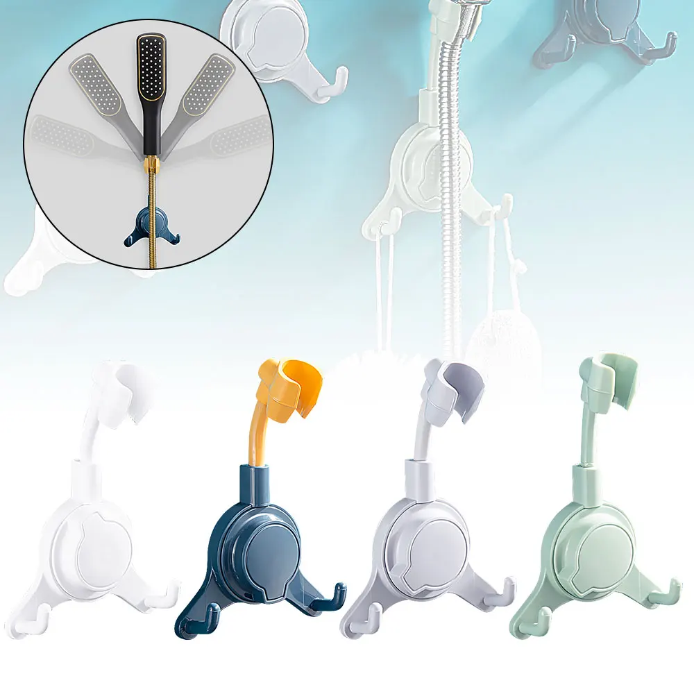 Rotatable Shower Hook Holder 360 Degree Wall Mount Multifunctional Punch-Free Shower Head Holder Rotatable Bracket