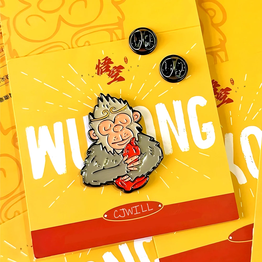 Пользовательские черные штыри на лацкане Wu Kong производство металлические жесткие мягкие эмалированные штифты Заводские пользовательские значки брошь с бумажной карточкой