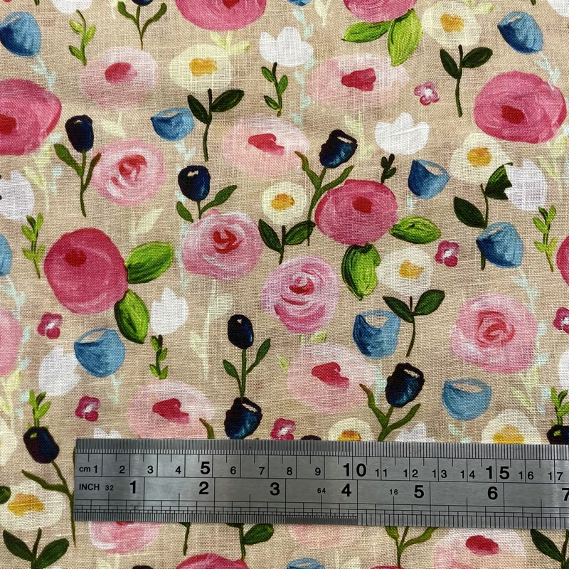 Wholesale 100% linen floral design spring flower print fabric for woman apparel