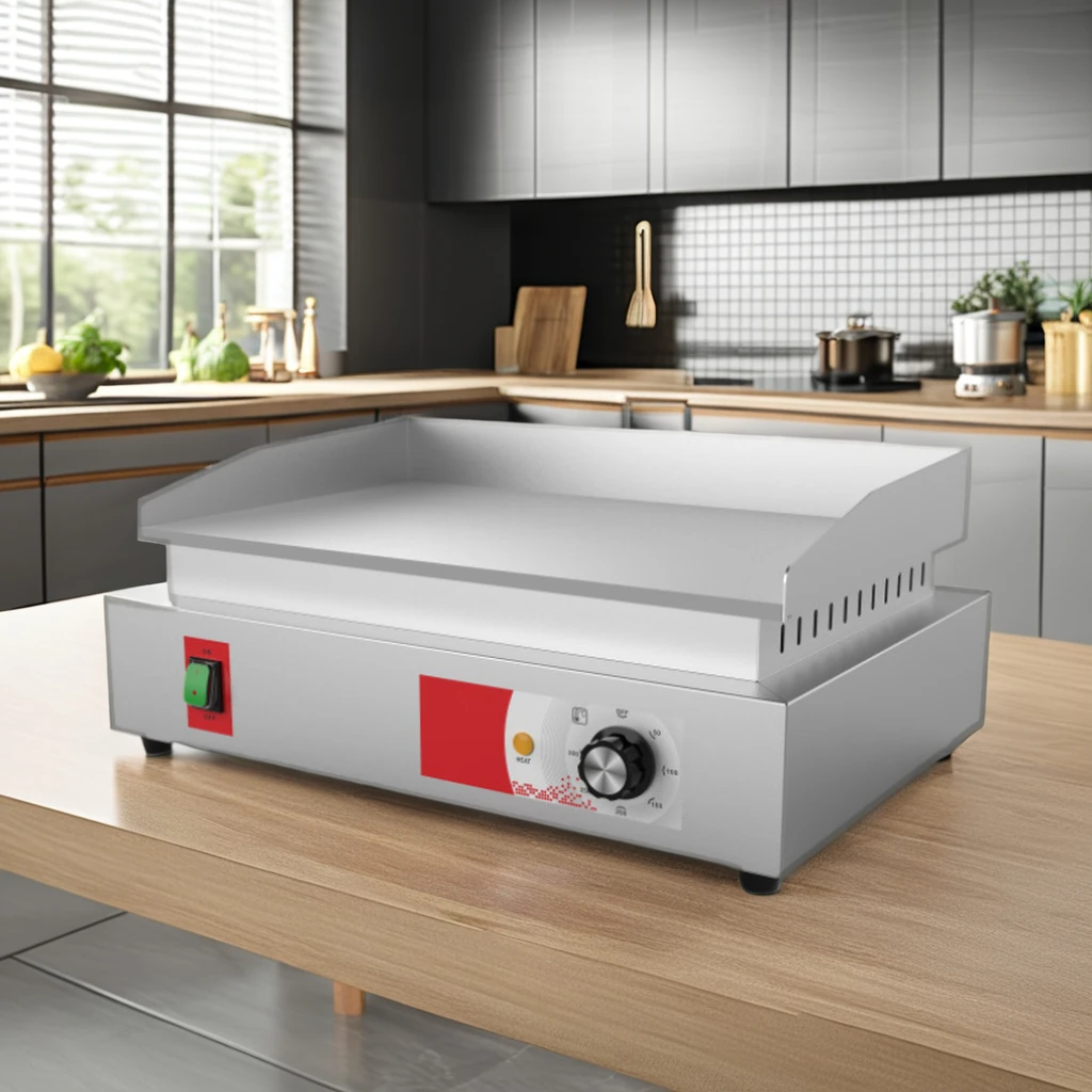 Stainless Steel Full Flat Grill Electric Griddles Adjustable Thermostat with Cut off Outdoor Household Use Barbecue Equipment