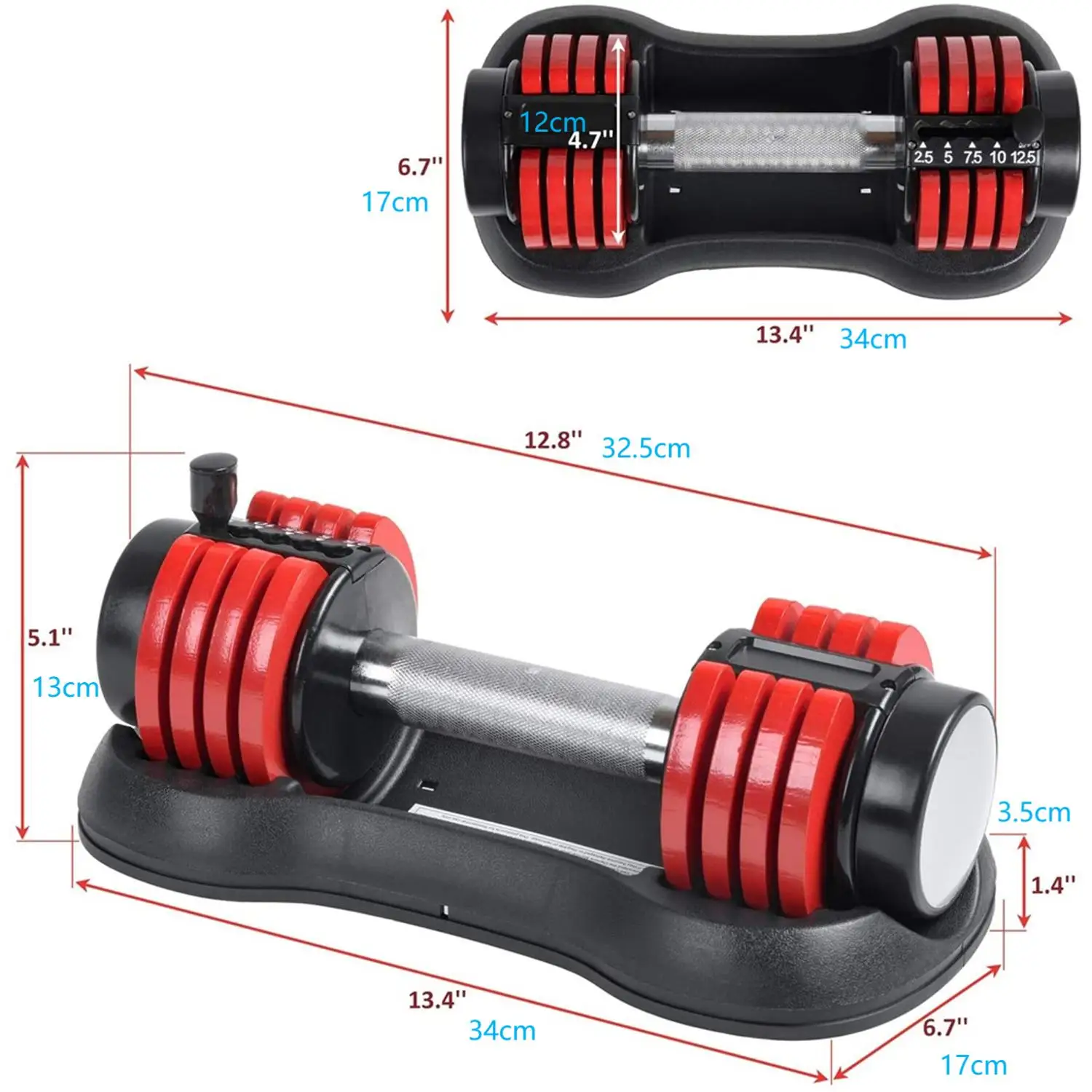 Adjustable Weights 2.5/5/7.5/10/12.5 LB Dumbbell Set Hand Free Training Dumbbells for Muscle Building