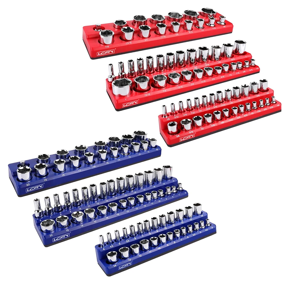 Workshop 6pcs Magnetic Socket Holder Kit 1/4' 3/8' 1/2' Socket Tray Organizer Set Racket Clip Rail Holder for Tool Storage