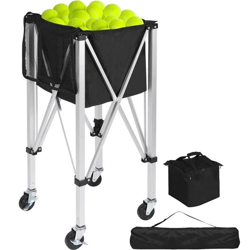 OEM Lightweight Tennis Ball Pickleball Ball Hopper Basket Sport Aluminum Alloy Bracket Foldable Tennis Ball Cart Pickleball Cart