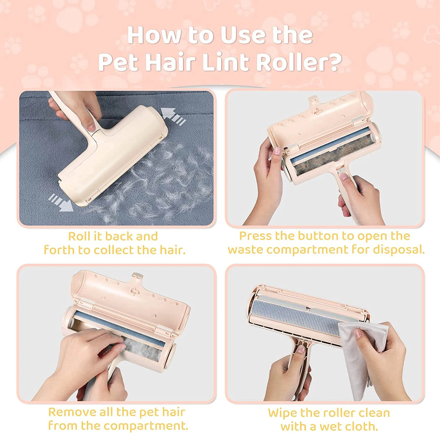 Amazon Best Seller Self-Cleaning Reusable Pet Fur Dog Hair Cat Hair Lint Roller Brush Pet Hair Remover