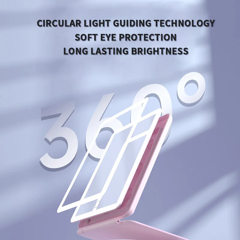 2024 New Beauty ODM Led Foldable Travel Makeup Mirror Touch Screen Portable Standing Adjustable Folding PU Mirror With Led Light