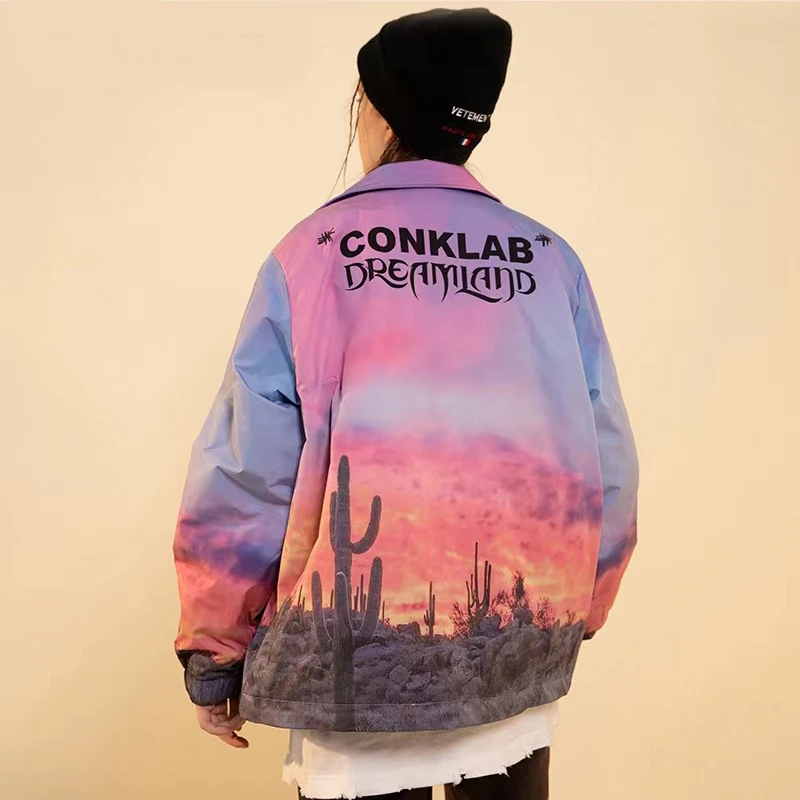 DiZNEW Lapel jacket Street illustration graffiti print coat Fall shoulder sleeve loose jacket unisex