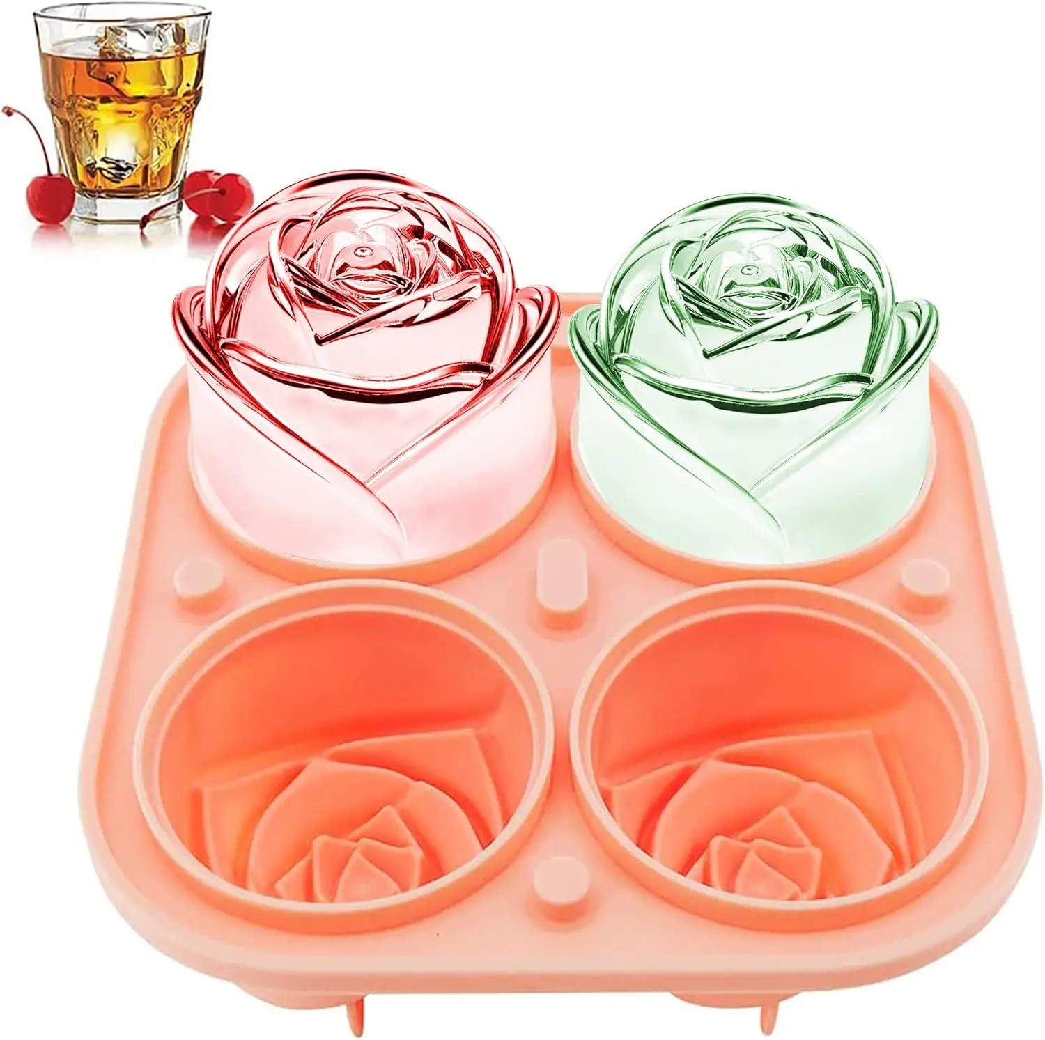 3D Rose Ice Molds 2.5 Inch, Large Ice Cube Trays, Make 4 Giant Cute Flower Shape Ice