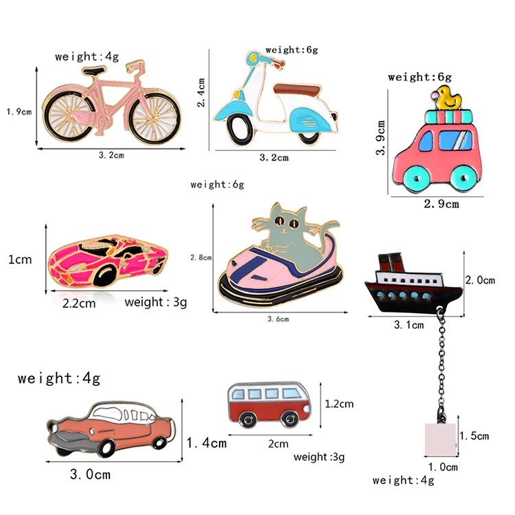 Bargain price transportation enamel pin cartoon bike car bus boat  brooch lapel pin