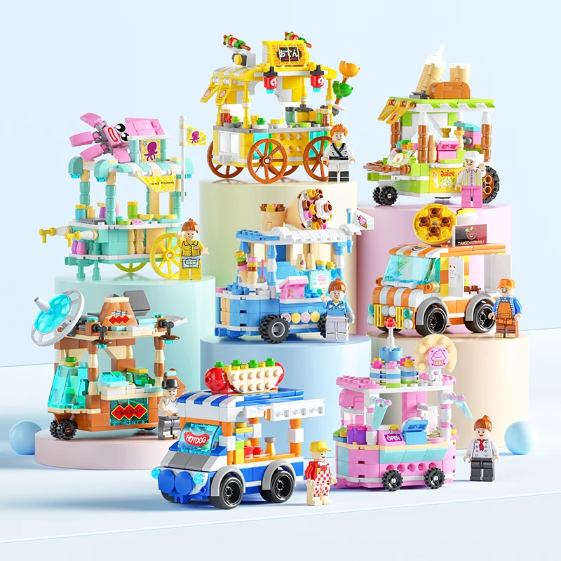Lele Brother 8613 Kids Snack Food Cart Bricks Mini City Street View Building Block Toys