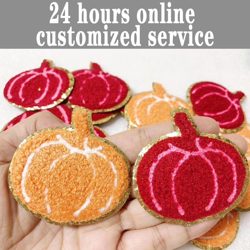 Wholesale Girl Mickey Halloween Pumpkin Chenille Patches With Purple Bow