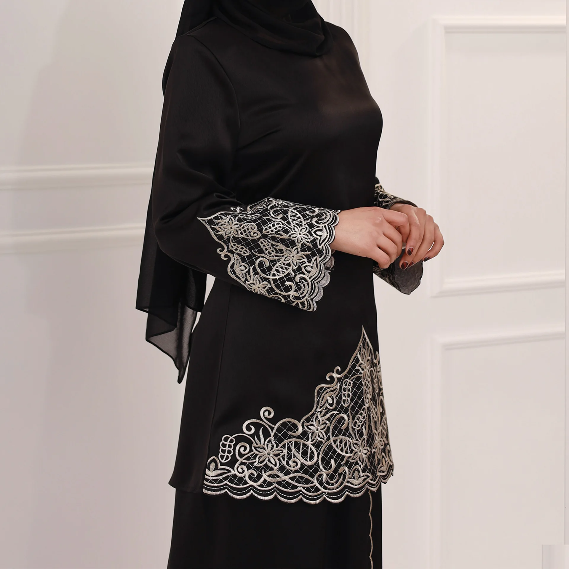 Embroidered Middle East Two-piece Set arabic muslim dress malaysia islamic clothing Baju Kurung Muslim Dress 4