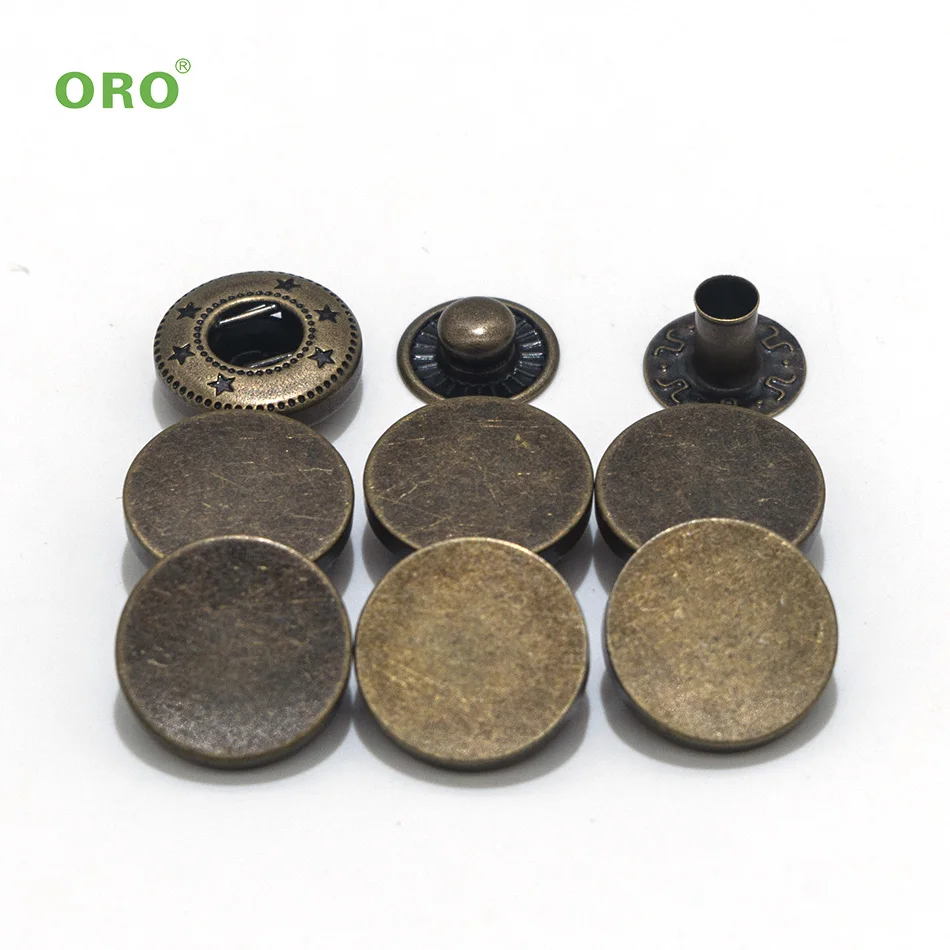 Customized Metal Snap Fastener Four Parts Snap Button Vintage Brass Denim Jeans button Snap Fastener For Jacket