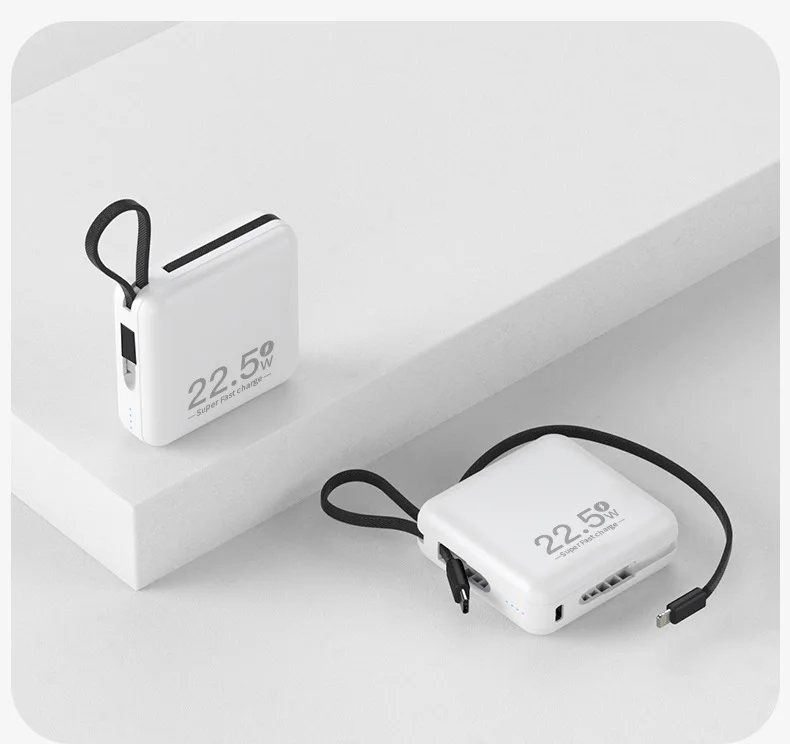Outdoor Travel Waterproof Portable 22.5W 10000 Mah Led Digital Display Quick Charging Cable Mini Small Power Bank