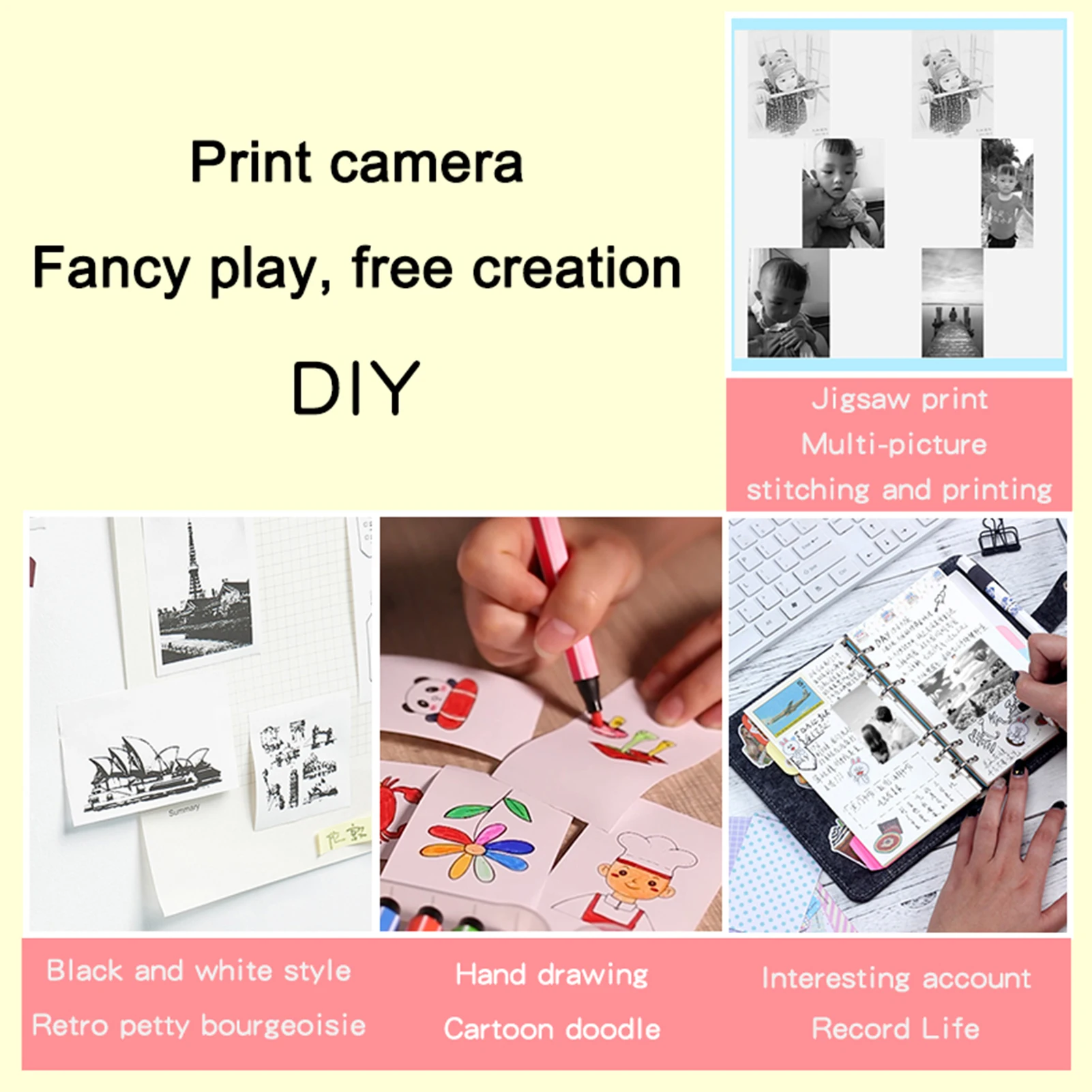 Popular Vintage Kids Children Mini Photo Printer 1080P Instant Print Camera Wireless Thermal Label for Travel List Work Memo