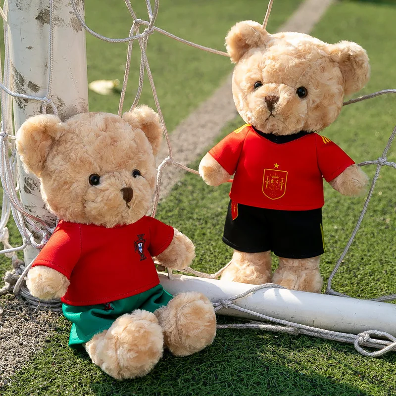Wearing Soccer Jersey Teddy Bear Football Player Teddy Bear Plush Toy Soft Stuffed Cosplay Toys Bears