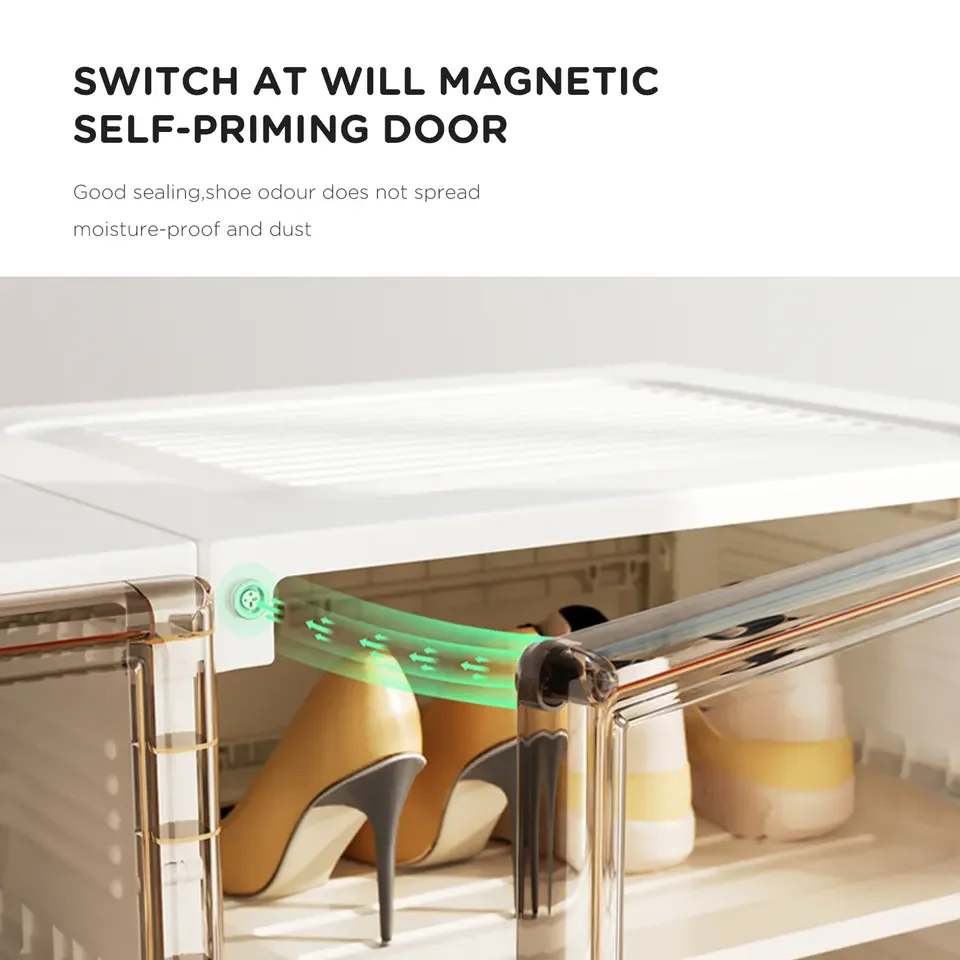 PP plastic foldable installation-free Shoe Storage Cabinet with automatic Magnetic door closing Stackable Shoe Care Box for Men