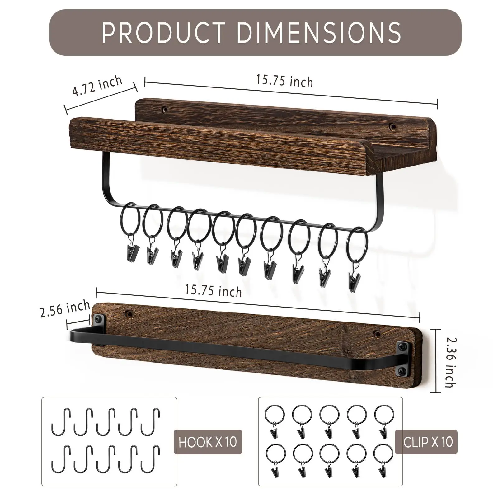 Ikass Floating Wood display storage shelves Wood Wall Mounted Shelves with Hanging Hooks for Bathroom Bedroom Living Room