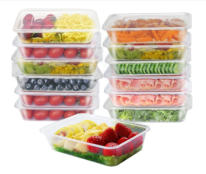 light weight disposable rectangle plastic food container with 500 650 750 and 1000 ml