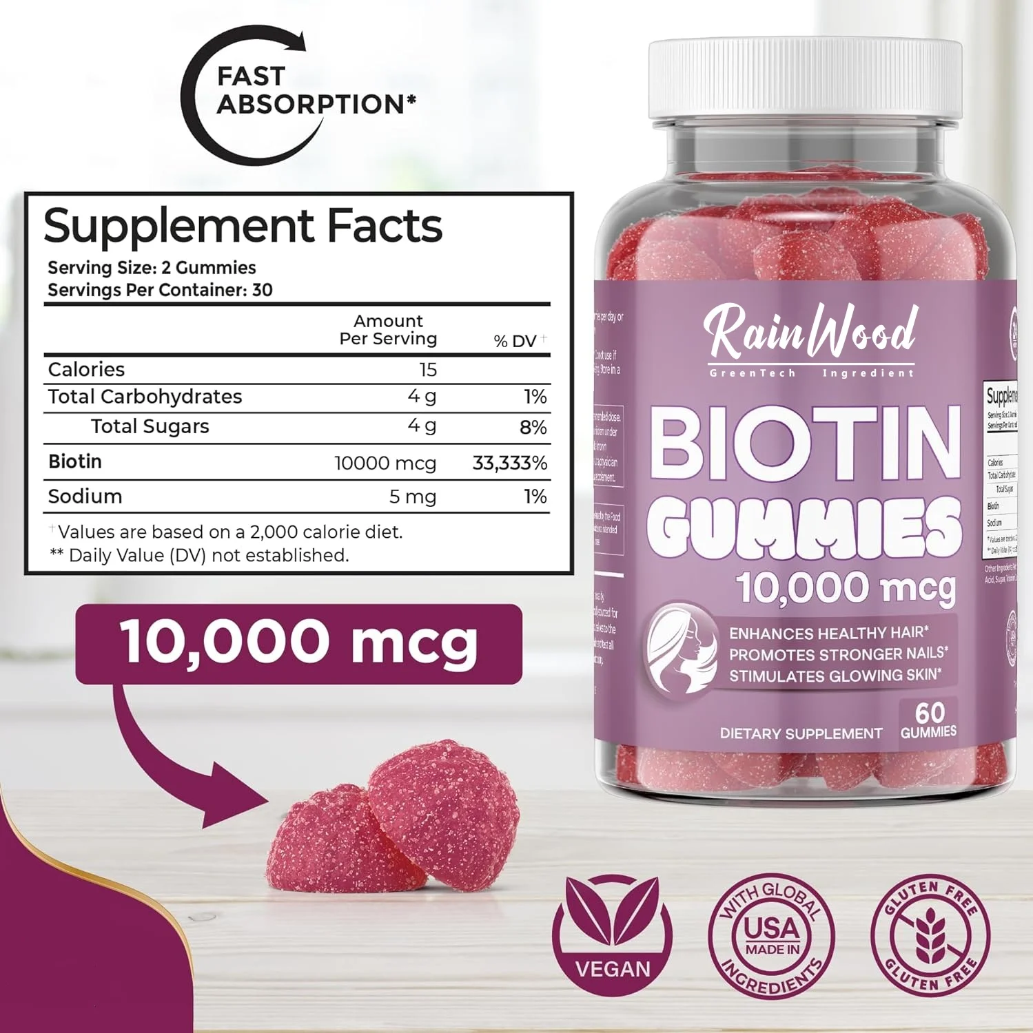 OEM Private Label Biotin Hair Growth Supplements Biotin Gummy