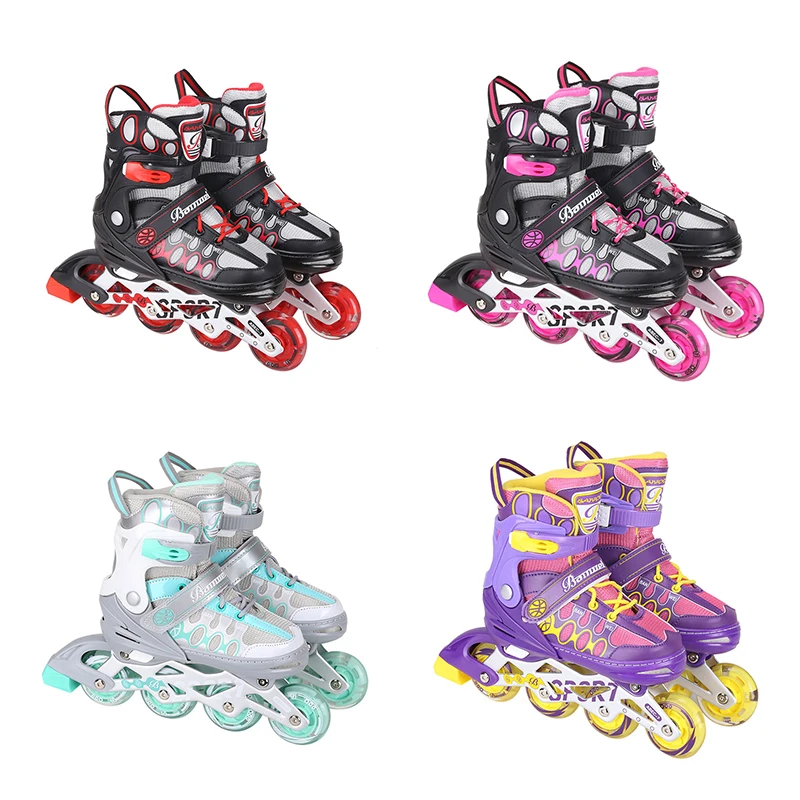 Professional Adjustable Fall Prevention Designed Breathable 4 Wheels Flashing Roller LED Light Inline Skates Shoes