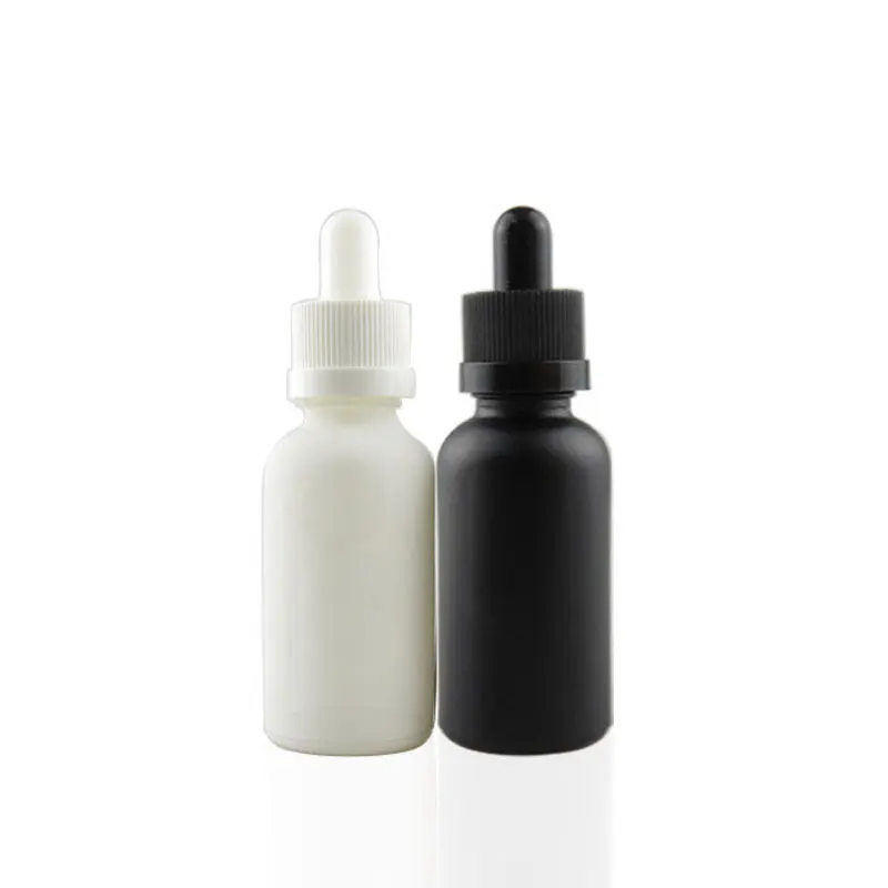 Cosmetic Containers 30ml Matte Frosted White Black Dropper Glass Bottle With Glass Pipette Childproof Cap