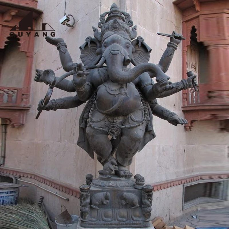 QUYANG Indian Religious Garden Life Size Abstract Metal Hindu God Brass Ganesha Sculpture Bronze Lord Ganesh Statue
