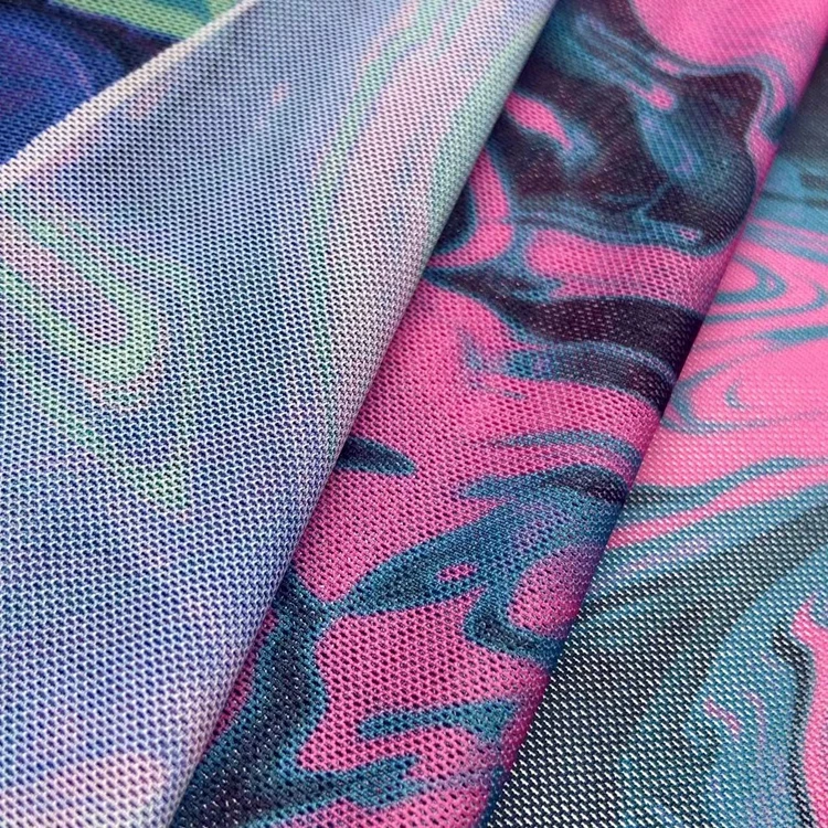 Custom 95/5 polyester 4 way stretch knit ripple pattern digital printed power mesh fabric for clothing
