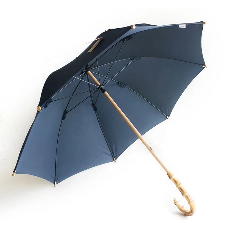 London UK Gentleman Handmade Natural Straight Stick Bamboo Umbrella with J Curved Handle