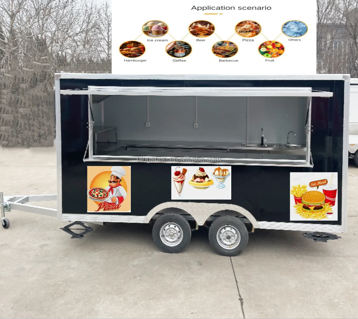 New Type Street Food Trailer for Selling Coffee Van Catering Cart Burgers Fries Ice Cream BBQ Bus Mobile Food Truck