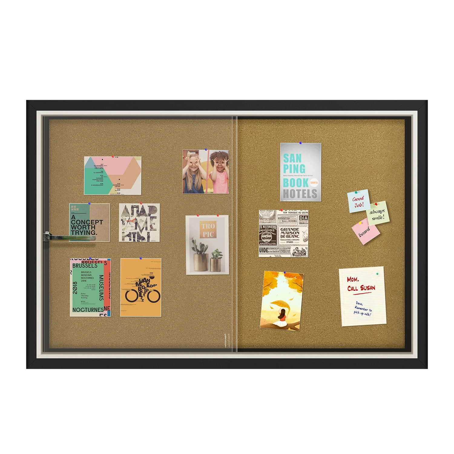 Wall Mounted Enclosed Lockable Cabinet Bulletin Notice Board Lockable Door Open Notice Board
