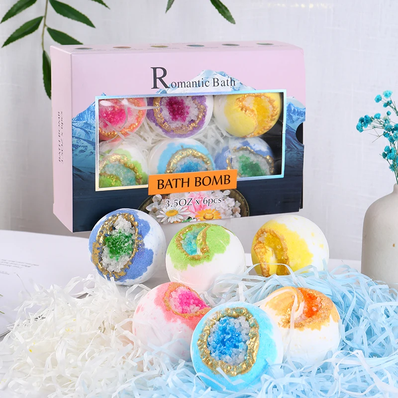Shimmer Luxury Gift Set Wholesale Fizzy Crystal Natural Organic Shimmer Glitter Sea Salt Series Bath Bombs