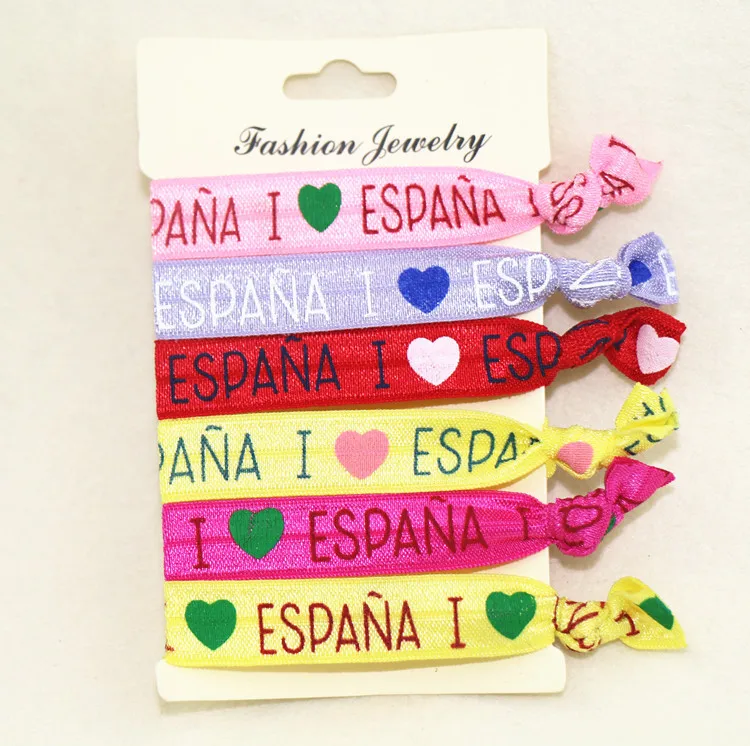 Letter Printed Hair Ties Ribbon Fold Over Elastic No Crease Word Ponytail Holder