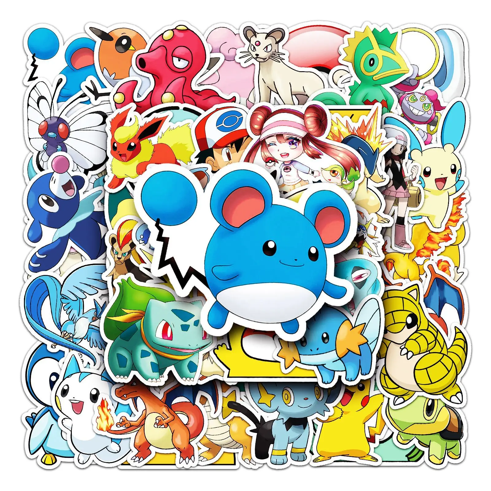 wholesale 50pcs High Quality Mobile Phone Die-cut Self-adhesive Vinyl PVC Manga Sticker Printing Pokemoned Anime Stickers