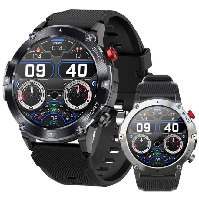 C21 BT Daily Answer Calls Outdoor Rugged Tactical Smartwatch 1.3 HD Touch Screen Pedometer Fitness Tracker Compatible for iPhone