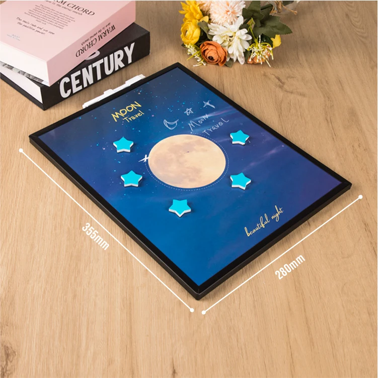 14x11 inch plastic frame  printed art paper four color printing foil moon and star Magnetic Custom  Printing Dry Erase Board