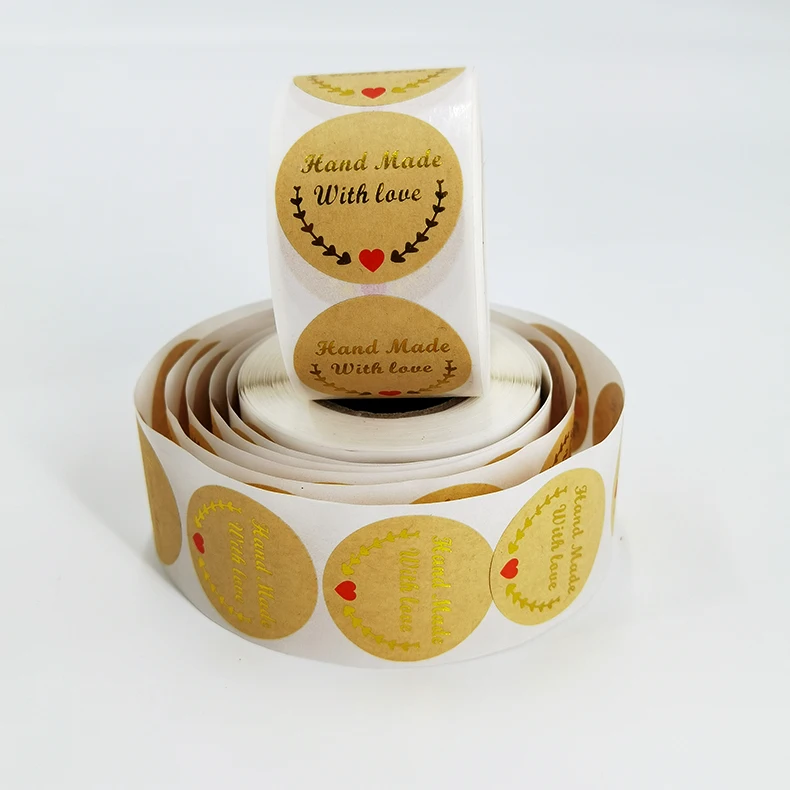 Factory wholesale 500 pcs handmade with love kraft paper stickers