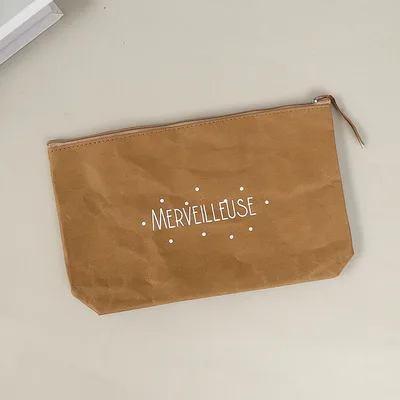 Fashion Shell Shape Washable Fabric Black Green Kraft Paper Cosmetic Makeup Tyvek Pouch Bag