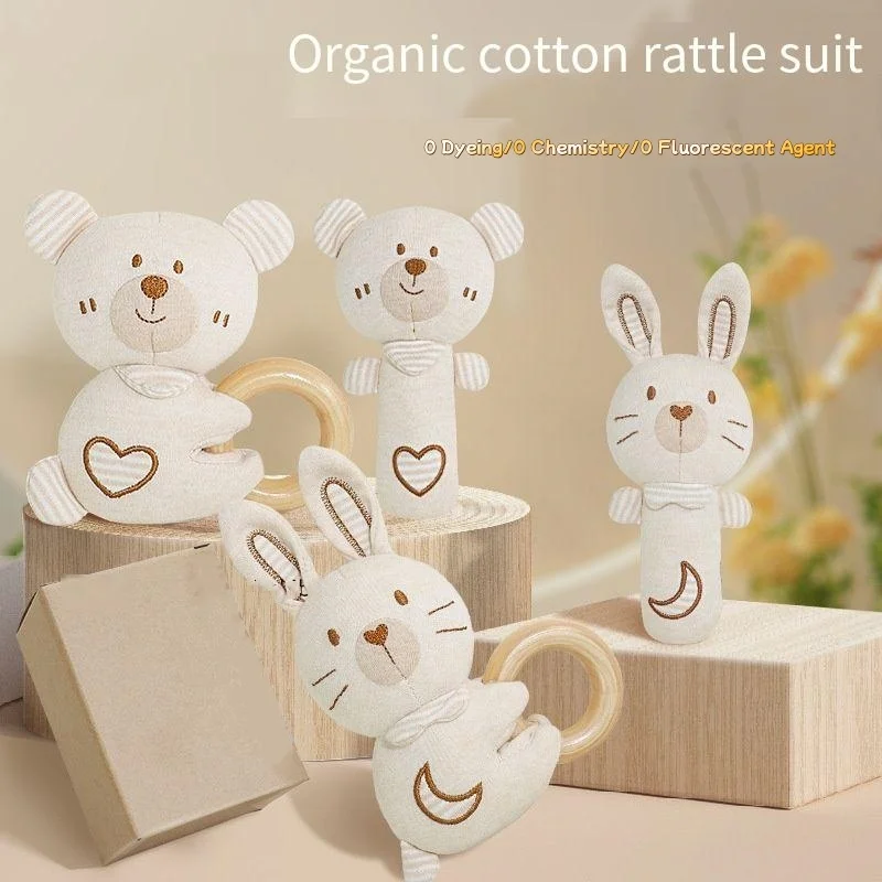 Newborn Baby Wooden Ringing Bell Baby Comfort Toy Rag Doll Rattle Set Early Educational Toy