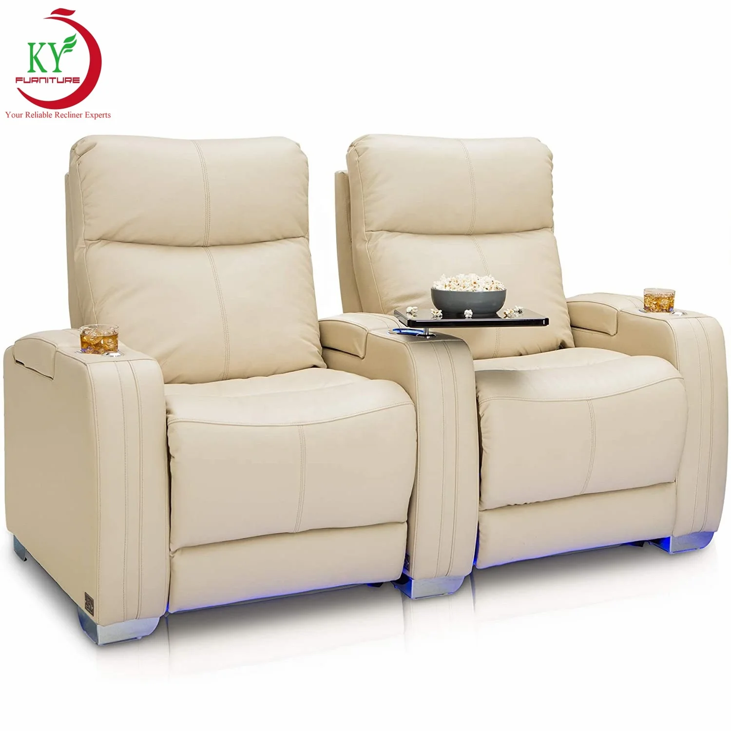 Geeksofa Morden Home Theater Power Electric Recliner Seating With Tray Table Headrest