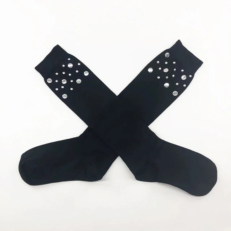 Women Mercerized cotton Custom Design logo Shining Sequins Ladies Knitted Seamless Hand-linking Crew Socks