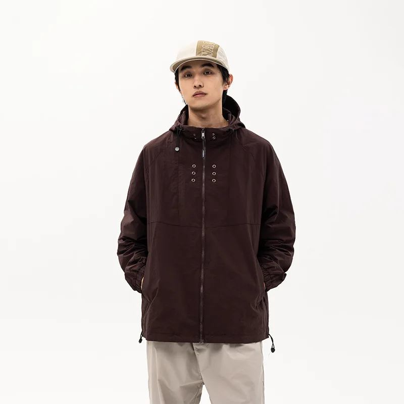 2024 fall winter jacket mens casual loose fit hooded jacket outdoor clothing full zipper blank windbreaker jacket for men