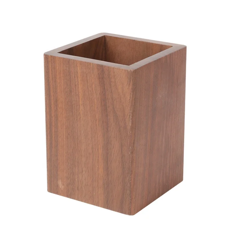 Office Desk Pen Pencil Holder Bamboo Wood Pen Holder Creative Black Walnut Pen Pencil Holder