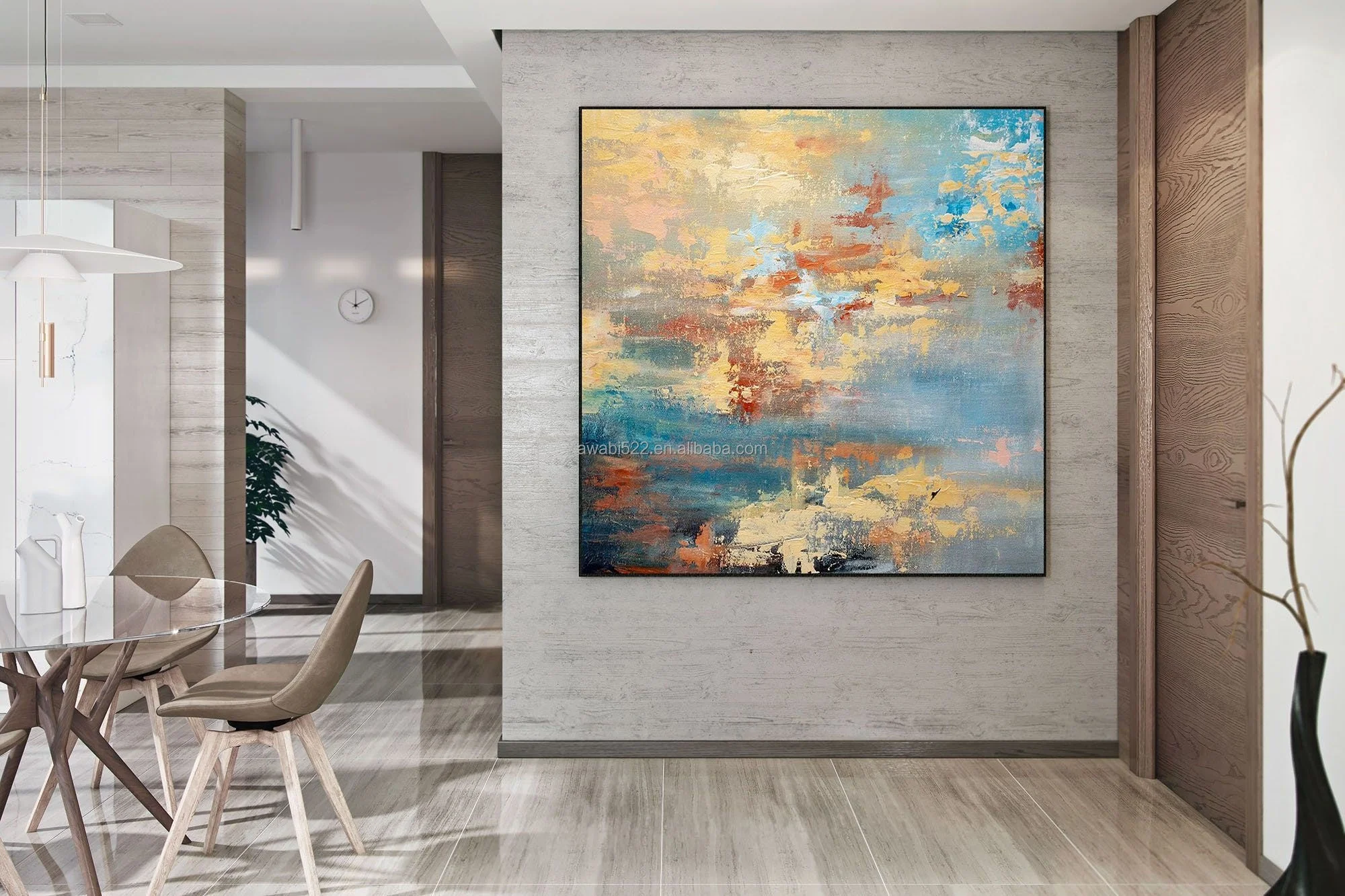 100% Golden Clouds Blue Sky Hand Painted Canvas Large Modern Wall Art Pictures hand made oil painting canvas