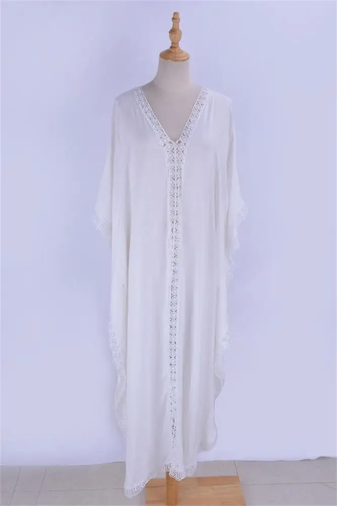 C3539 Women Casual Cover Ups Summer White Tunic Beach Kaftans Wholesale India