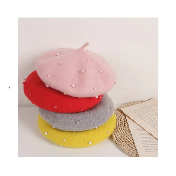 Unisex Cute Pearl Beret Beanie Hats for Kids French Fashion Style for Beach Party Travel Outdoor Use